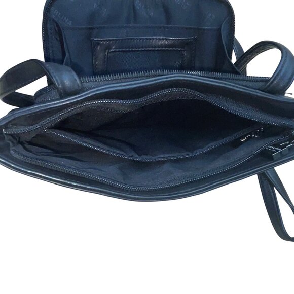 Perlina Women’s Black Leather Adjustable Strap Minimalist Design Crossbody Bag - Picture 9 of 15